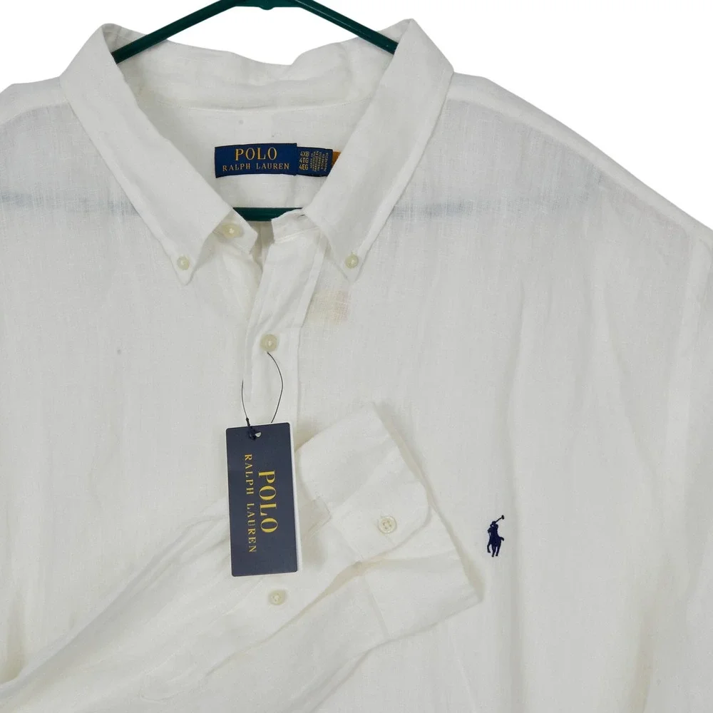 Polo Ralph Lauren Button-Down Mens 4XB White Classics 100% Linen Shirt